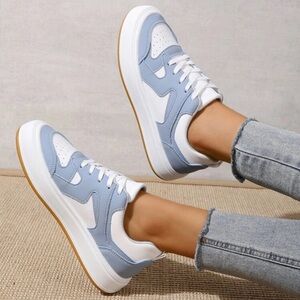 Shein Two Tone Lace-Up Sports Color-Blocking Sneakers (Blue/White/Size 7.5/39)